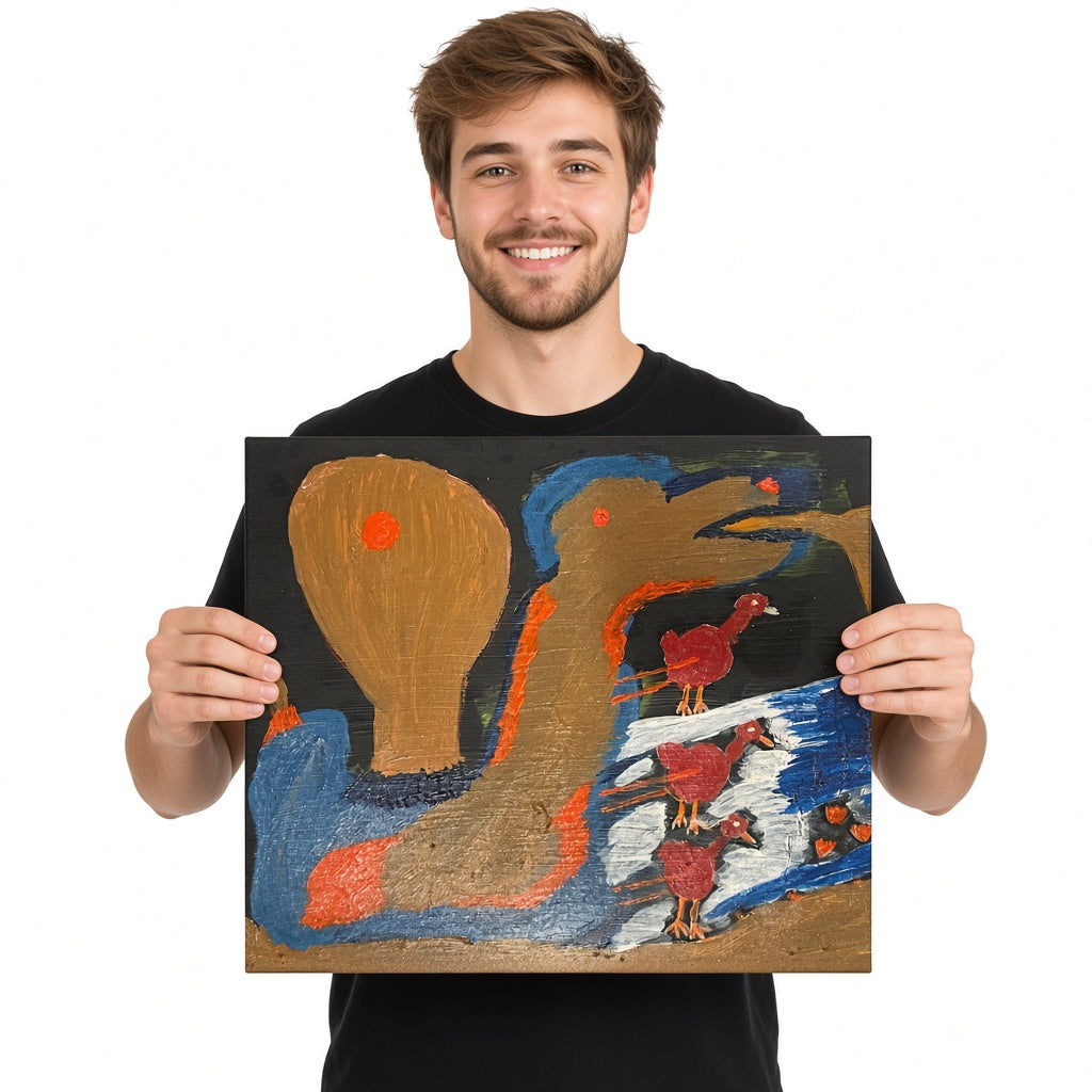 Birds on the Golden Shape — unique person holding canvas
