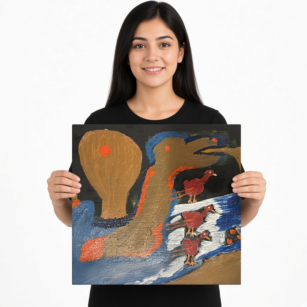 Golden Bird — unique person holding canvas