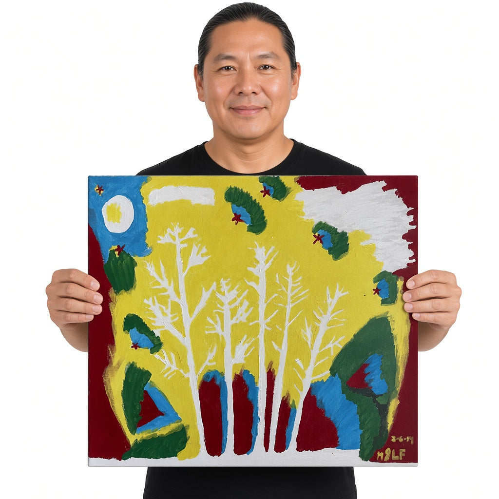 White Trees in Summer — unique person holding canvas