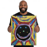 Smiling Black Sun — unique person holding canvas