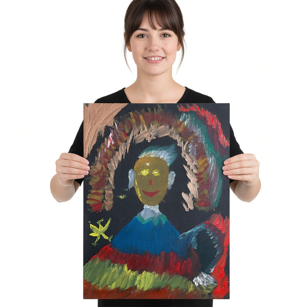 Portrait Under the Arch — unique person holding canvas