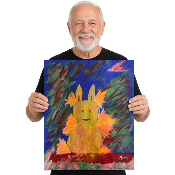 Yellow Bunny — unique person holding canvas