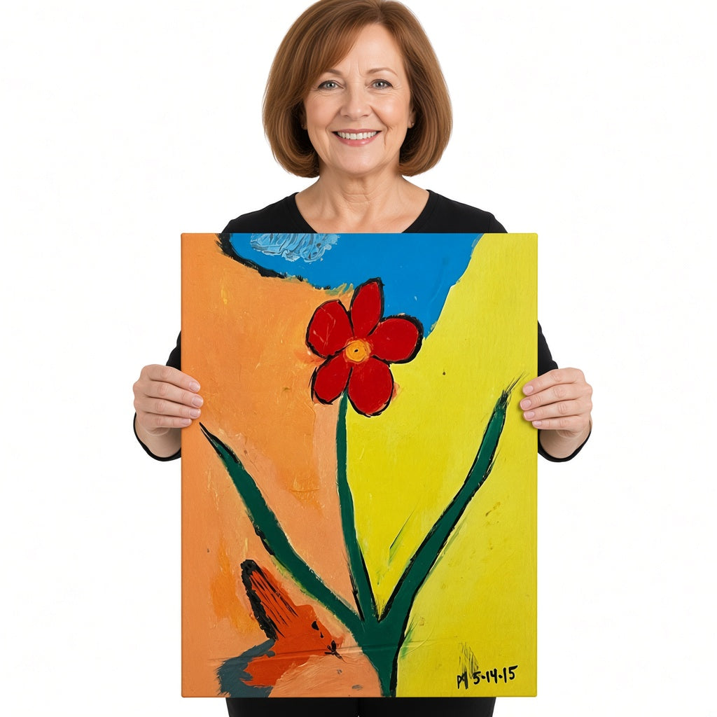 Red Flower — unique person holding canvas
