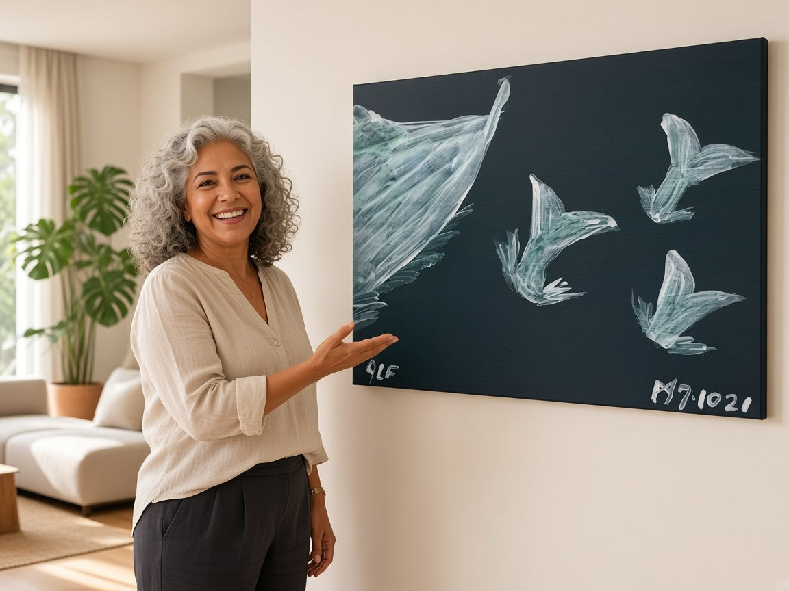 Flight at Dusk — unique person holding canvas