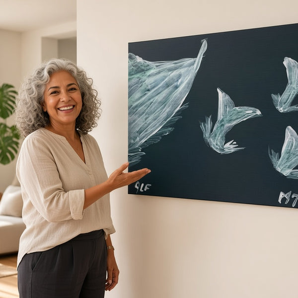 Flight at Dusk — unique person holding canvas