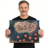 Raining Hearts — unique person holding canvas
