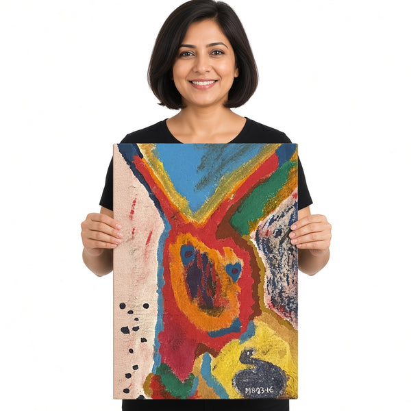Red Hare — unique person holding canvas