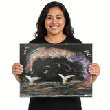 Whale Tails Under the Arch — unique person holding canvas