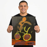 Night Cyclist — unique person holding canvas