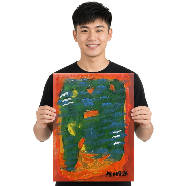 Green Tide — unique person holding canvas