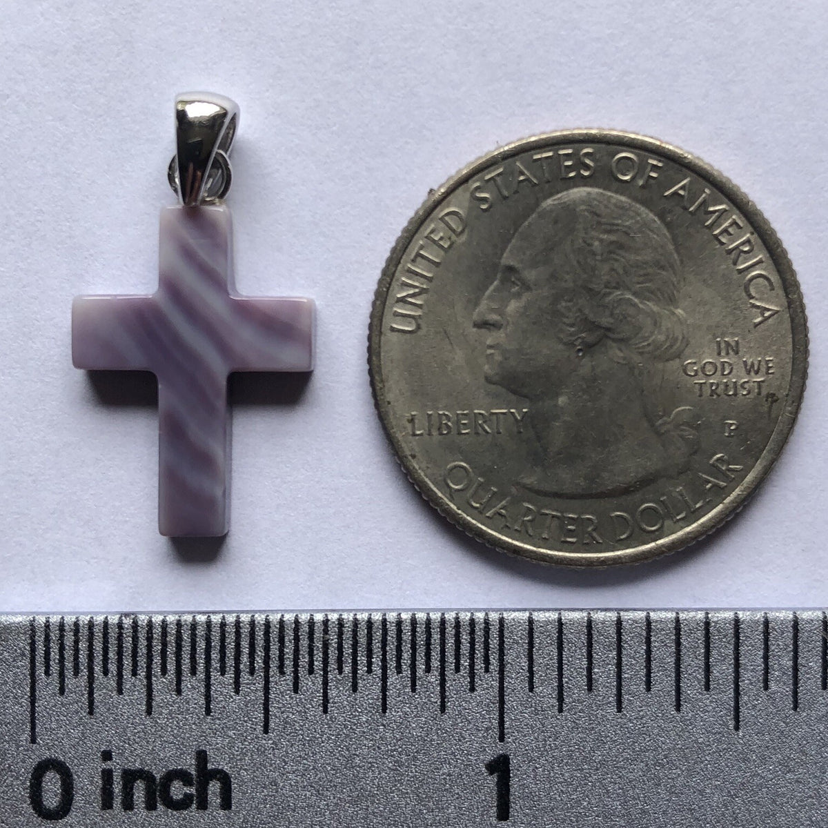 P3373 Cross Small Wampum Natural Sterling Silver Pendant