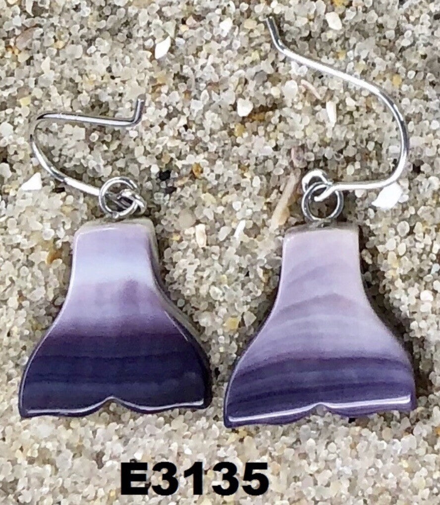 E3135 Whale Tail Wampum Natural Earrings Sterling Silver