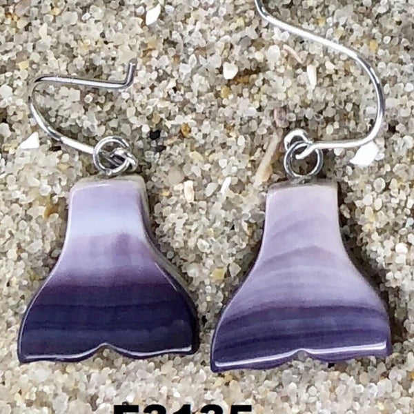 E3135 Whale Tail Wampum Natural Earrings Sterling Silver