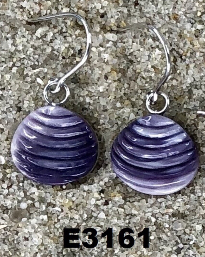 E3161 Quahaug Wampum Natural Earrings Sterling Silver