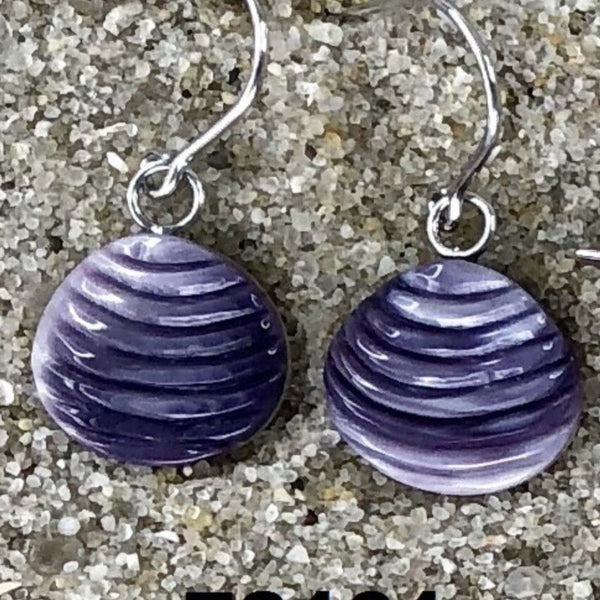 E3161 Quahaug Wampum Natural Earrings Sterling Silver