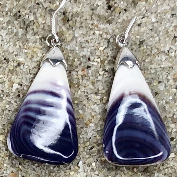 E3099 Long Triangle Wampum Natural Earrings Sterling Silver