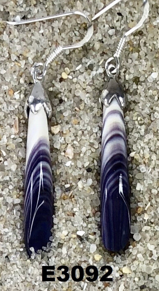 E3092 Long Angled Sterling Silver Wampum Earrings
