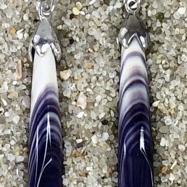 E3092 Long Angled Sterling Silver Wampum Earrings
