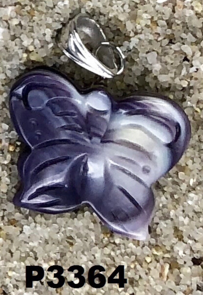 P3364 Butterfly Wampum Natural Sterling Silver Pendant
