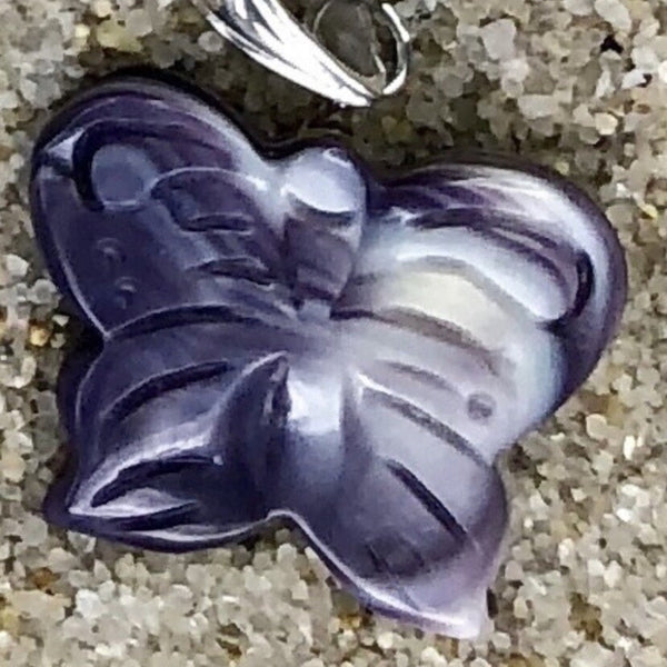 P3364 Butterfly Wampum Natural Sterling Silver Pendant