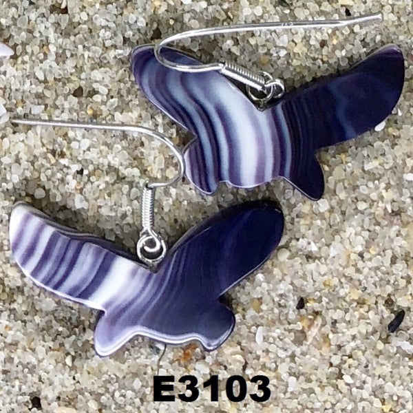 E3103 V-Gull Wampum Natural Earrings Sterling Silver