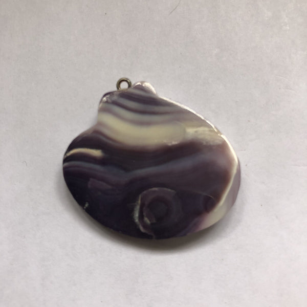 P3400 Quahaug Large 30mm Wampum Natural Sterling Silver Pendant