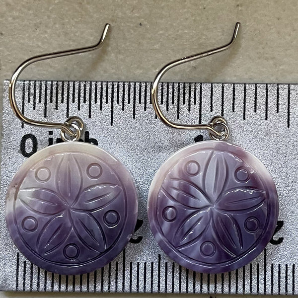E3139 Disc/Flower Wampum Natural Earrings Sterling Silver