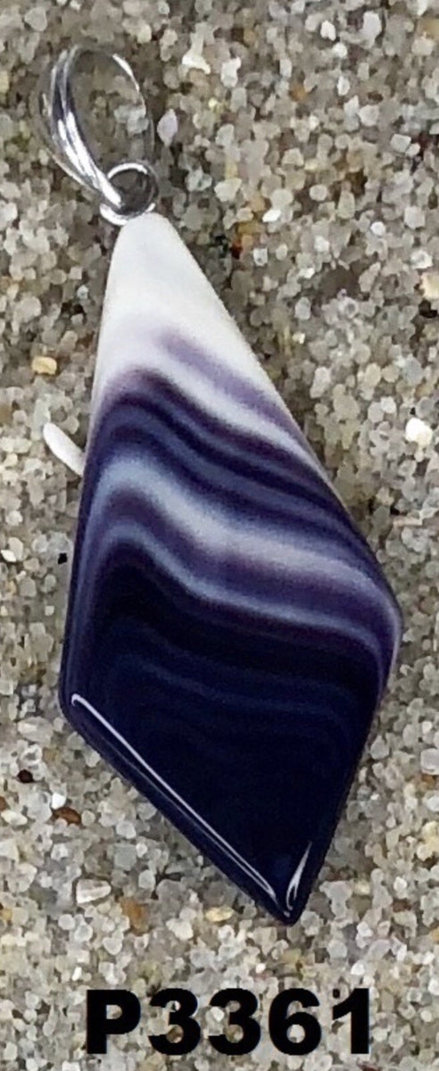 P3361 Tie Long Wampum Natural Sterling Silver Pendant