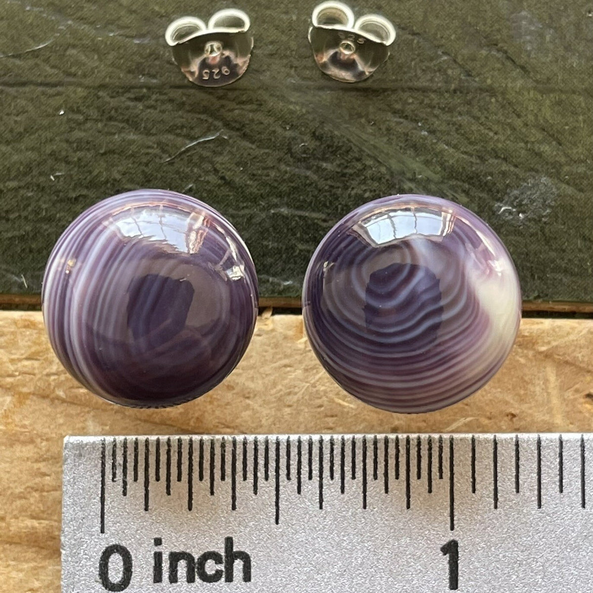 E3125 Round Large Studs Wampum Natural Earrings Sterling Silver