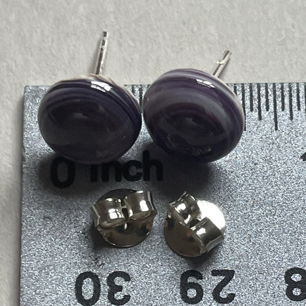 E3124 Round Small Stud Wampum Natural Earrings Sterling Silver