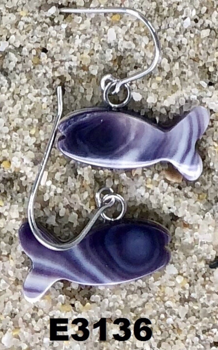 E3136 Fish Wampum Natural Earrings Sterling Silver