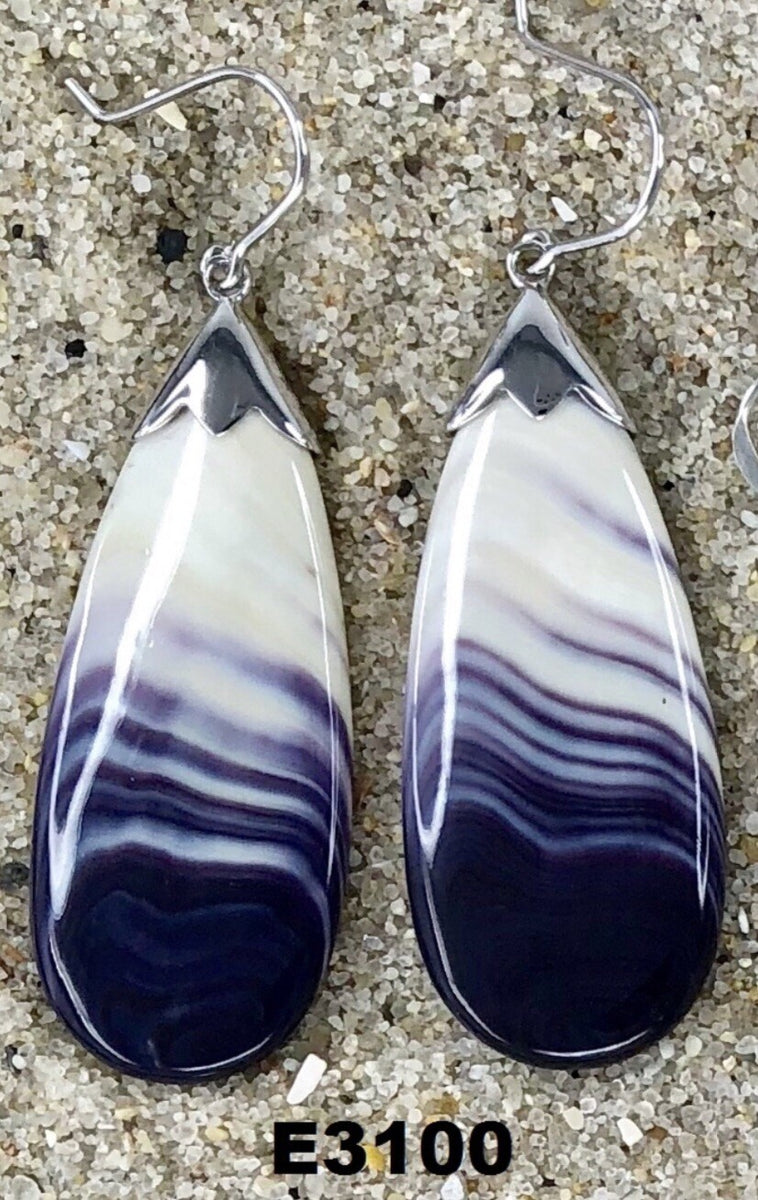 E3100 Teardrop Wampum Natural Earrings Sterling Silver