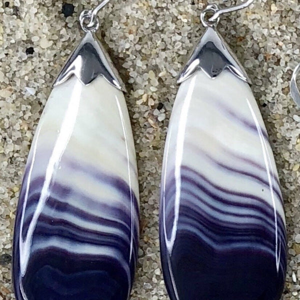 E3100 Teardrop Wampum Natural Earrings Sterling Silver