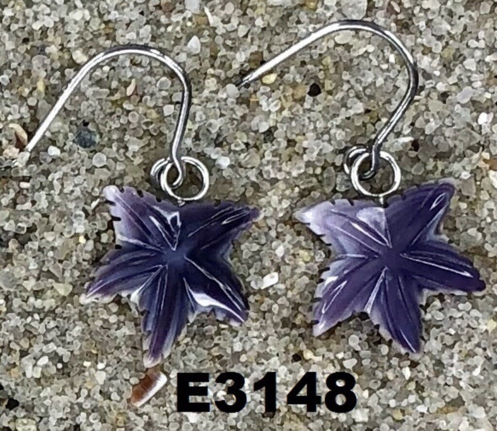 E3148 Starfish Wampum Natural Earrings Sterling Silver