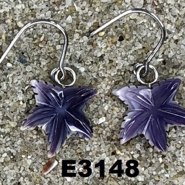 E3148 Starfish Wampum Natural Earrings Sterling Silver