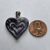 P3407 Double Heart Medium Wampum Natural Sterling Silver Pendant