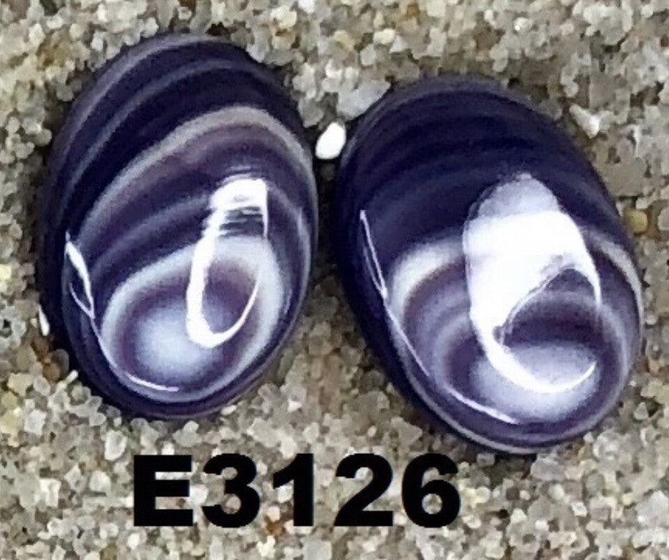 E3126 Oval Large Stud Wampum Natural Earrings Sterling Silver