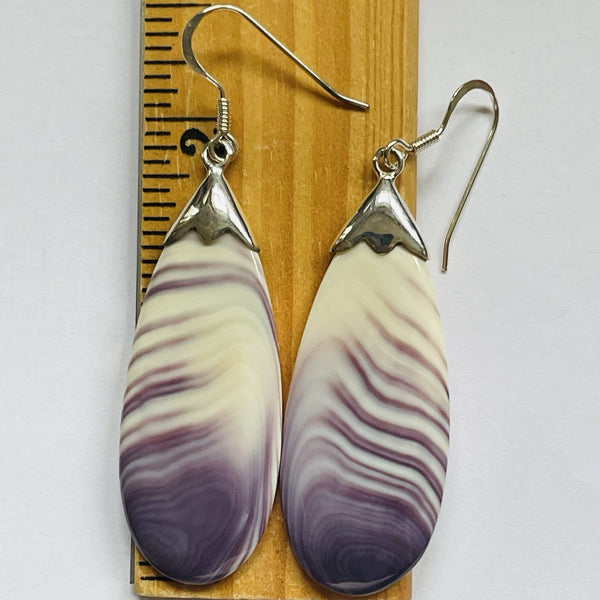 E3100 Teardrop Wampum Natural Earrings Sterling Silver