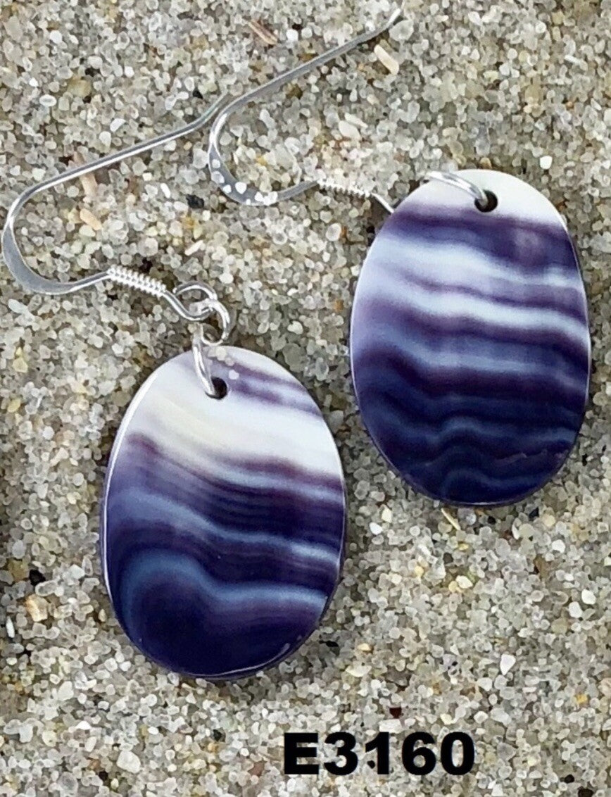 E3160 Free Form Medium Wampum Natural Earrings Sterling Silver