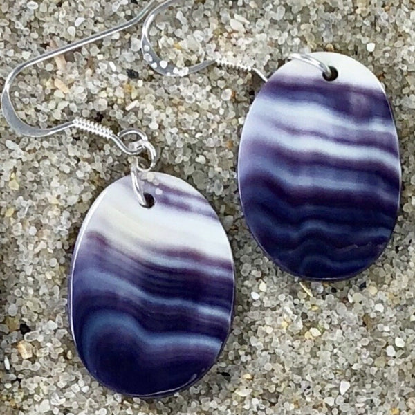 E3160 Free Form Medium Wampum Natural Earrings Sterling Silver